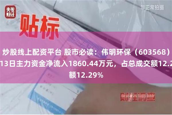 炒股线上配资平台 股市必读:伟明环保(603568)5月13日主力资金净流入1860.44万元,占总成交额12.29%